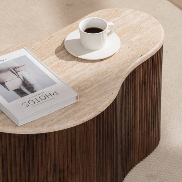 Couchtisch Wawaso - 70 cm Travertin Dekor / Eiche Dunkel Dekor