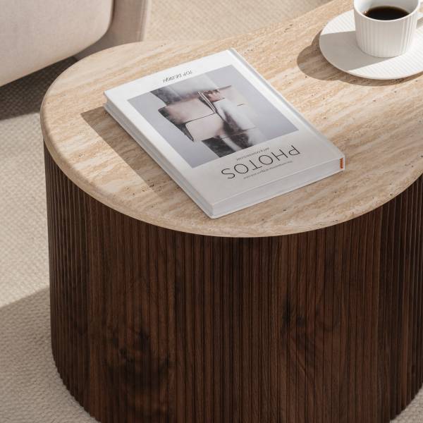 Couchtisch Wawaso - 70 cm Travertin Dekor / Eiche Dunkel Dekor