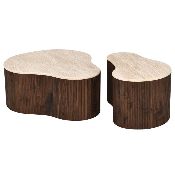 Couchtisch Wawaso - 70 cm Travertin Dekor / Eiche Dunkel Dekor
