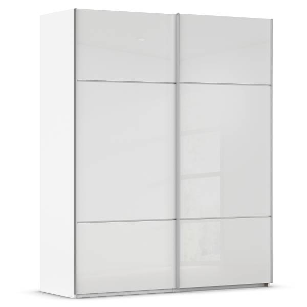 Armadio scorrevole frontali vetro Covalo Bianco - Larghezza: 201 cm - Alluminio - Senza ante a specchio
