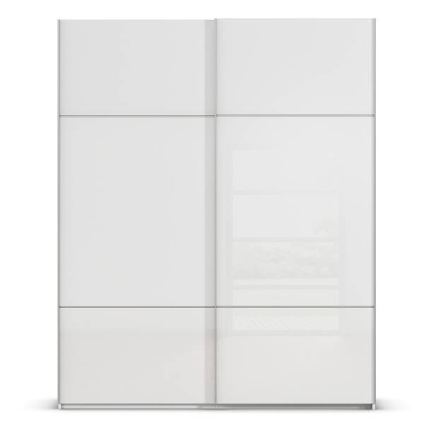 Armadio scorrevole frontali vetro Covalo Bianco - Larghezza: 201 cm - Alluminio - Senza ante a specchio