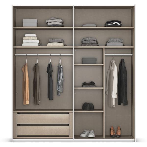 Armadio scorrevole frontali vetro Covalo Bianco - Larghezza: 201 cm - Alluminio - Senza ante a specchio