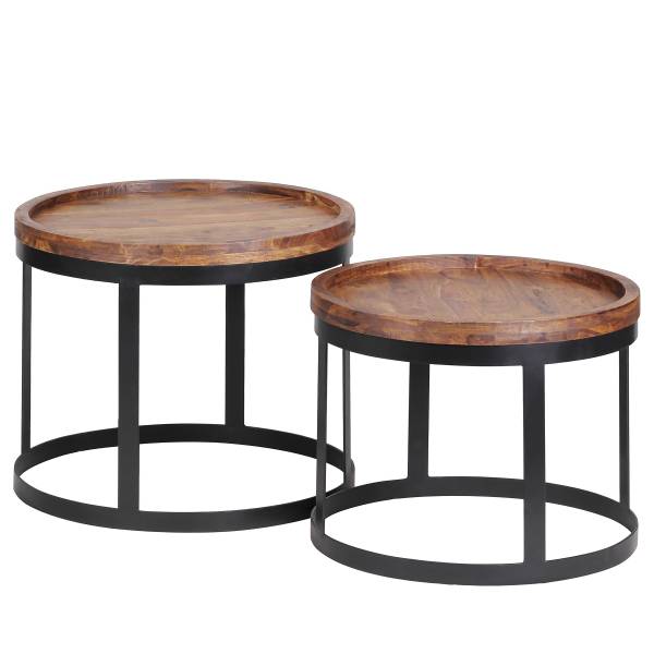 Tables d’appoint massives Thaska - 2 él. Sheesham / Noir