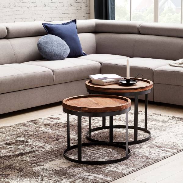 Tables d’appoint massives Thaska - 2 él. Sheesham / Noir