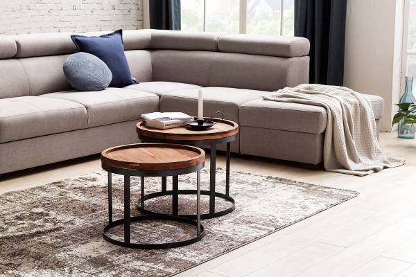 Tables d’appoint massives Thaska - 2 él. Sheesham / Noir