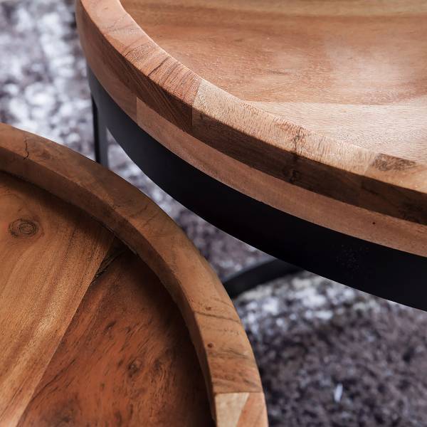 Tables d’appoint massives Thaska - 2 él. Sheesham / Noir