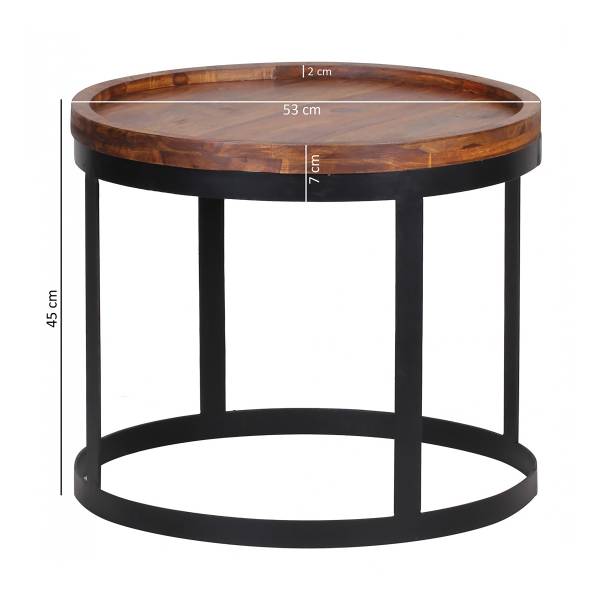 Tables d’appoint massives Thaska - 2 él. Sheesham / Noir