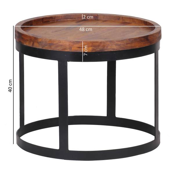 Tables d’appoint massives Thaska - 2 él. Sheesham / Noir