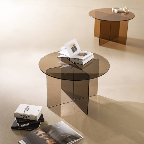 Table basse Tunnery - Ronde Verre - Taupe