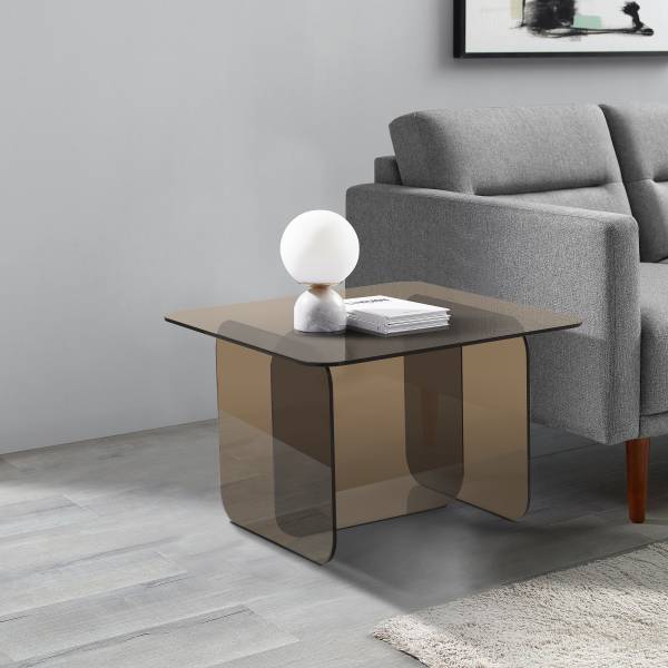 Salontafel Tunnery - vierkant glas - taupe