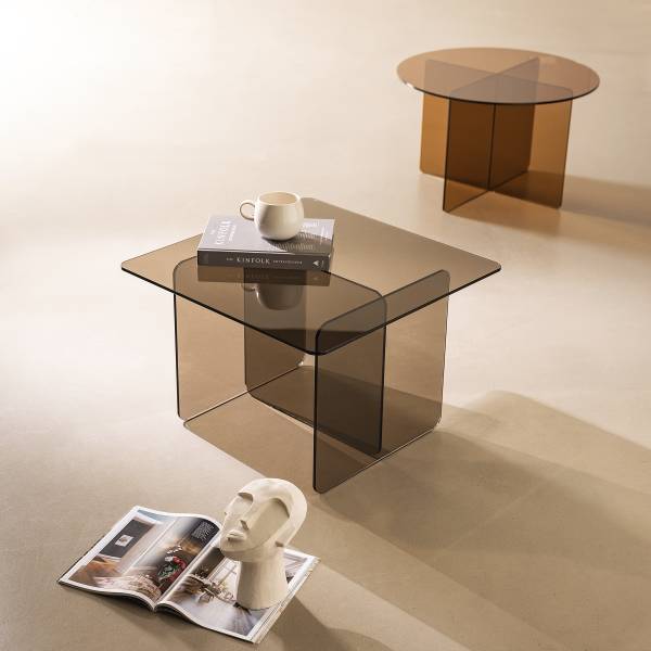 Salontafel Tunnery - vierkant glas - taupe