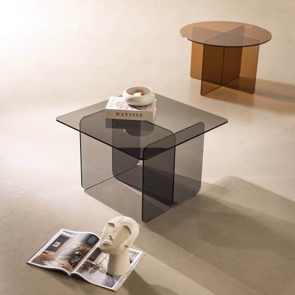 Table basse Tunnery - Carrée Verre - Gris