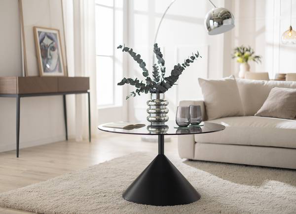 Couchtisch Campton rund Glas / Metall - Grau / Schwarz