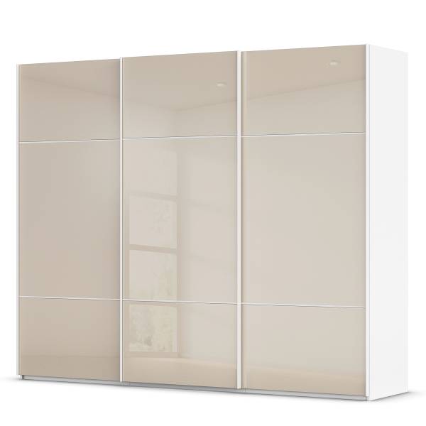 Schwebetürenschrank Covalo mit Glasfront Kaschmir / Weiß - Breite: 301 cm - Weiß - Ohne Spiegeltür/-en