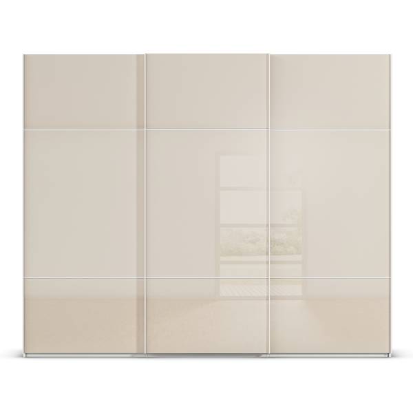 Schwebetürenschrank Covalo mit Glasfront Kaschmir / Weiß - Breite: 301 cm - Weiß - Ohne Spiegeltür/-en