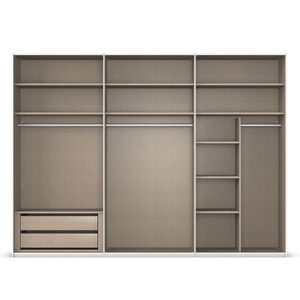 Schwebetürenschrank Covalo mit Glasfront Kaschmir / Weiß - Breite: 301 cm - Weiß - Ohne Spiegeltür/-en