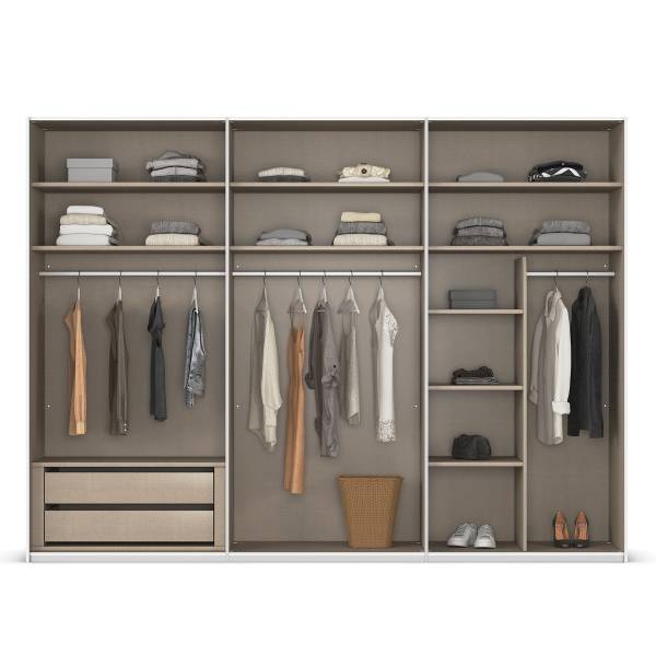 Schwebetürenschrank Covalo mit Glasfront Kaschmir / Weiß - Breite: 301 cm - Weiß - Ohne Spiegeltür/-en