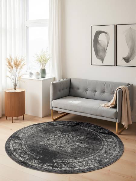 Tapis rond à poils courts Gloria -Type B Polypropylène / Jute - Gris - Diamètre : 160 cm