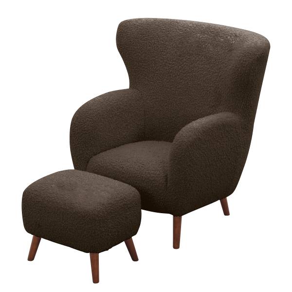 Sessel MASNI mit Hocker Teddystoff Ciela: Braungrau
