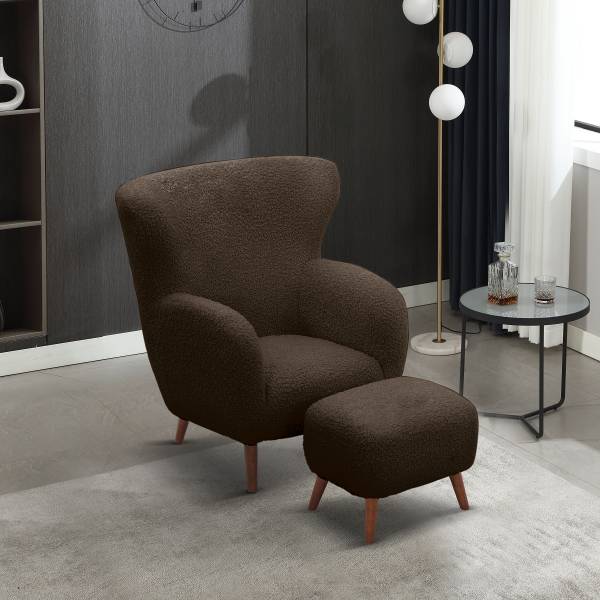 Sessel MASNI mit Hocker Teddystoff Ciela: Braungrau