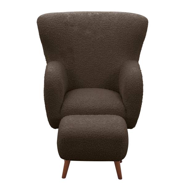 Sessel MASNI mit Hocker Teddystoff Ciela: Braungrau
