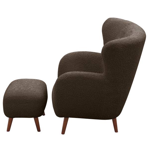 Sessel MASNI mit Hocker Teddystoff Ciela: Braungrau