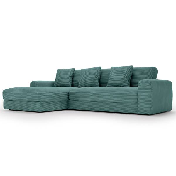 Hoekbank Taleri met chaise longue Corduroy Zuri: Azur - chaise longue vooraanzicht links