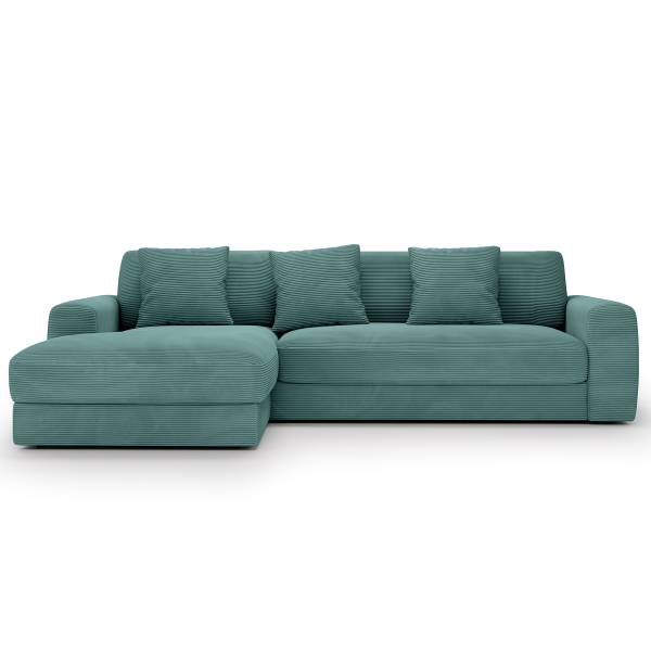 Hoekbank Taleri met chaise longue Corduroy Zuri: Azur - chaise longue vooraanzicht links