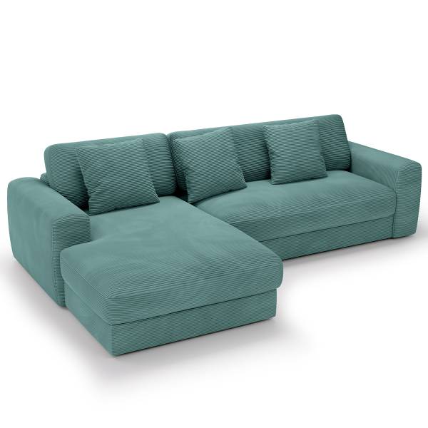 Hoekbank Taleri met chaise longue Corduroy Zuri: Azur - chaise longue vooraanzicht links