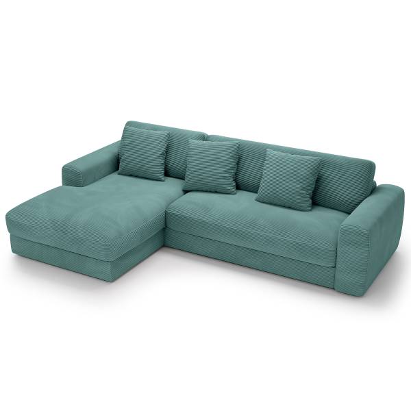 Hoekbank Taleri met chaise longue Corduroy Zuri: Azur - chaise longue vooraanzicht links
