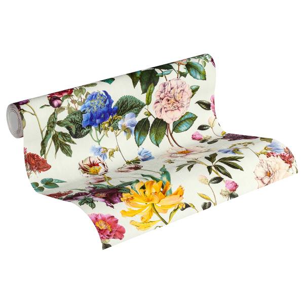 Carta da parati wow Fiori Tessuto non tessuto - Bianco / Giallo - preincollata