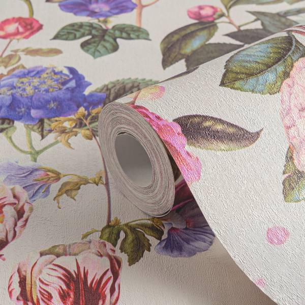 Carta da parati wow Fiori Tessuto non tessuto - Bianco / Giallo - preincollata