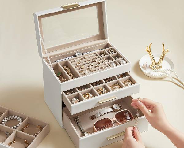 Schmuckkasten Ruika Weiß - Samt - 25 x 21 x 16 cm