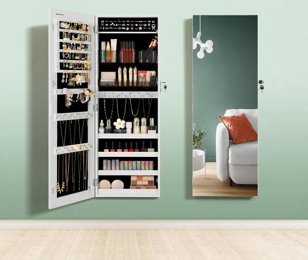 Sieradenkast Armoire wit - velours - spiegelglas - 108 x 10 x 38 cm