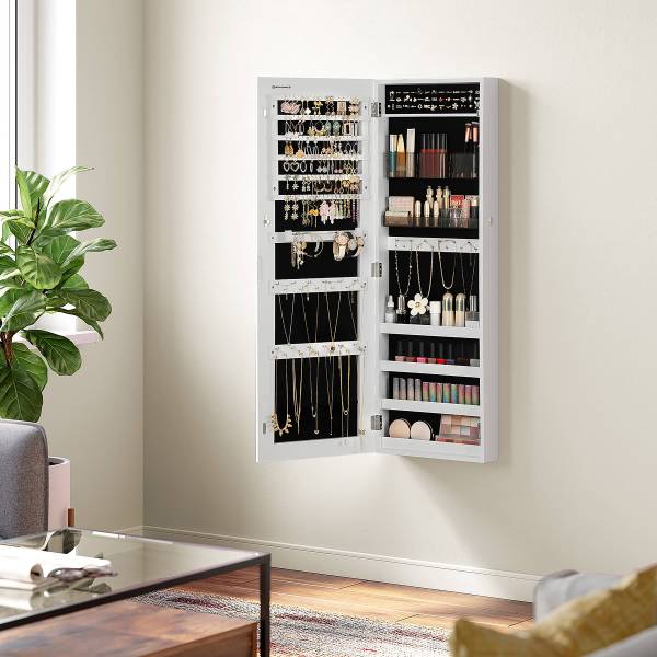 Sieradenkast Armoire wit - velours - spiegelglas - 108 x 10 x 38 cm