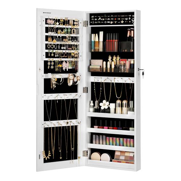 Sieradenkast Armoire wit - velours - spiegelglas - 108 x 10 x 38 cm
