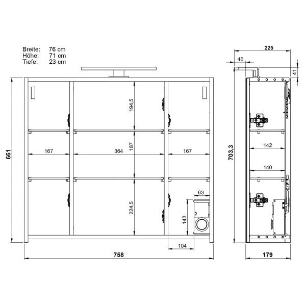 Badset Salinas 5-teilig Spiegelschrank B Inklusive Beleuchtung - Kaschmir