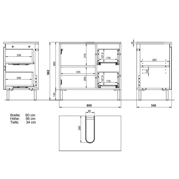 Badset Salinas 5-teilig Spiegelschrank B Inklusive Beleuchtung - Kaschmir