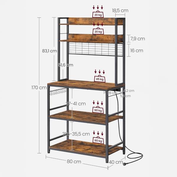 Scaffale da cucina Jamban 80 cm A Marrone vintage