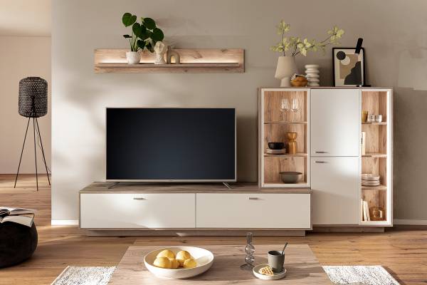 TV-Lowboard Ghortha Weiß / Eiche Viking Dekor