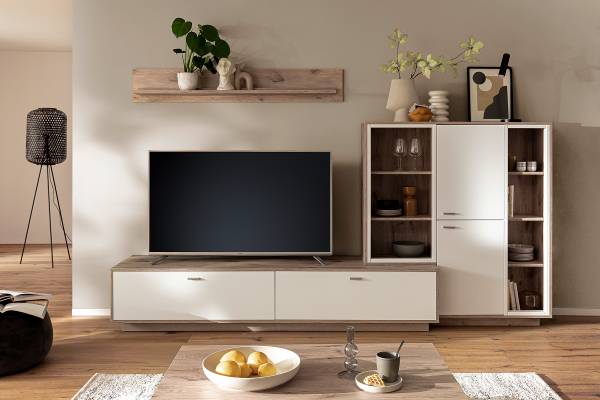 TV-Lowboard Ghortha Weiß / Eiche Viking Dekor