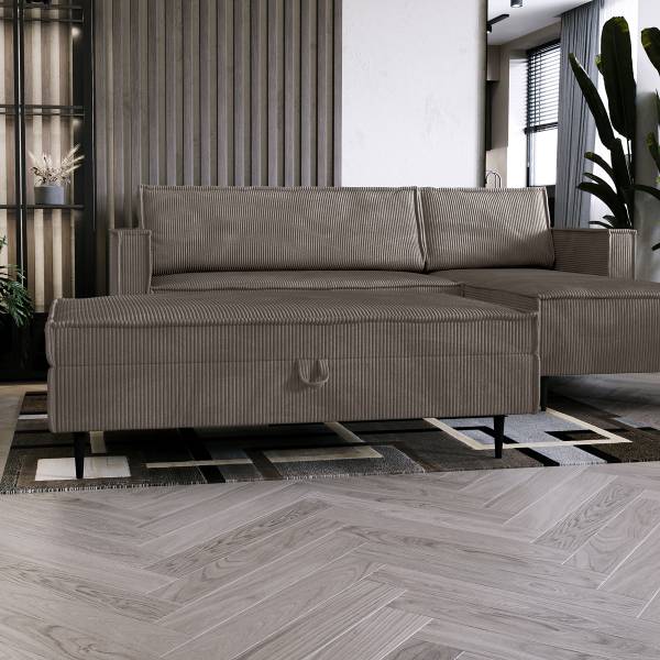 Poggiapiedi con contenitore Ainke Velluto a coste Zuri: mocca