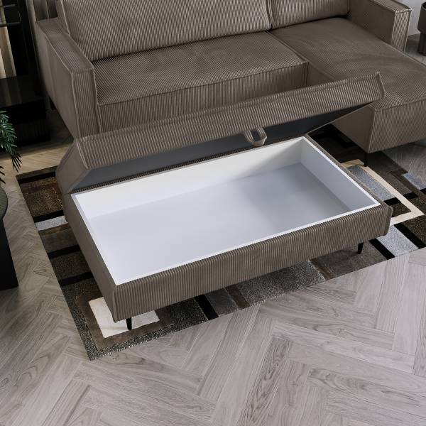 Poggiapiedi con contenitore Ainke Velluto a coste Zuri: mocca