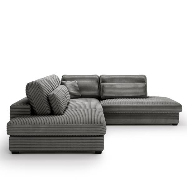 Divano angolare LORNE con penisola Velluto a coste Tila: grigio acciaio - Penisola preimpostata a destra