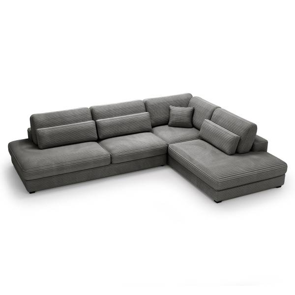 Divano angolare LORNE con penisola Velluto a coste Tila: grigio acciaio - Penisola preimpostata a destra