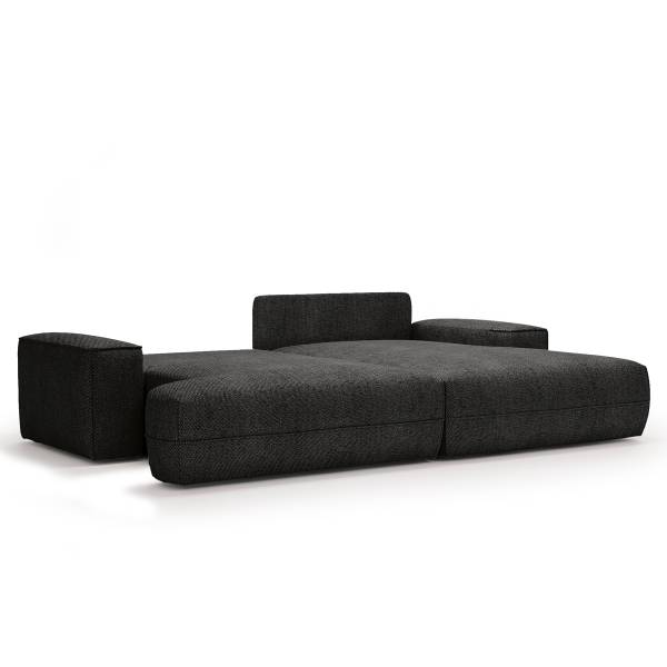 Ecksofa MEREEN mit Schlaffunktion Webstoff Monja: Schwarz - Longchair davorstehend rechts