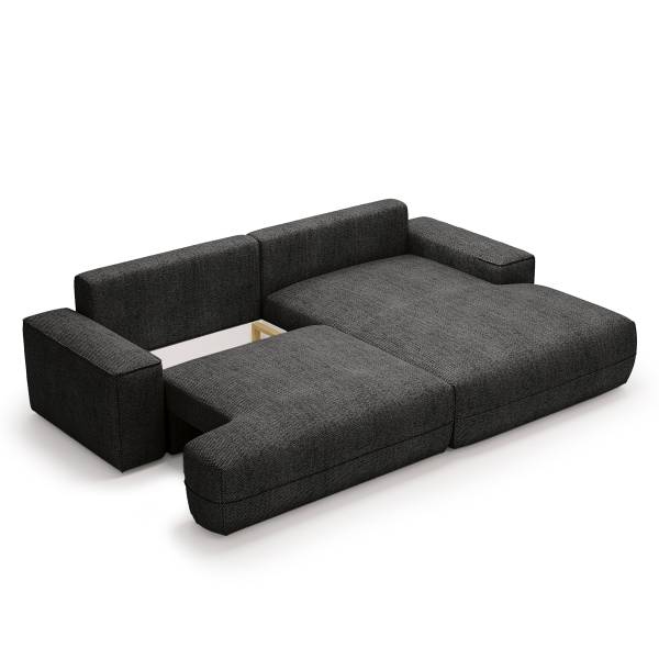 Ecksofa MEREEN mit Schlaffunktion Webstoff Monja: Schwarz - Longchair davorstehend rechts