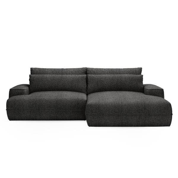 Ecksofa MEREEN mit Schlaffunktion Webstoff Monja: Schwarz - Longchair davorstehend rechts