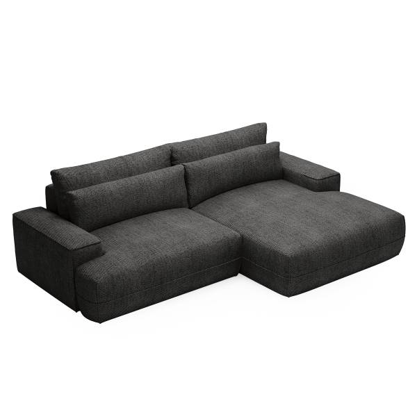 Ecksofa MEREEN mit Schlaffunktion Webstoff Monja: Schwarz - Longchair davorstehend rechts