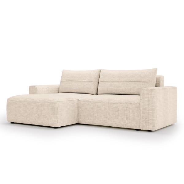 Divano letto angolare Chuwo Ciniglia Cristy: crema - Longchair preimpostata a sinistra